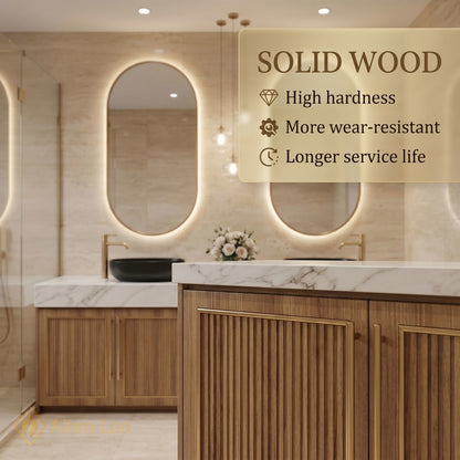 60''-96'' Double Bathroom Vanity with Sink Fluted Wooden Doors White Marble Top