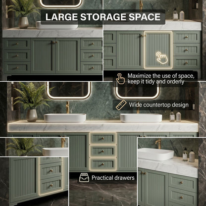 78''-96'' Double Bathroom Vanity with Sink Vessel Sinks Sliding Panel Emerald Green Cabinet