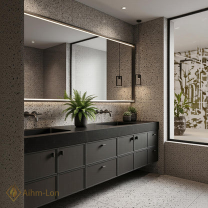76''-96'' Double Bathroom Vanity with Sink Charcoal Grey Modern Floating Slatted Storage