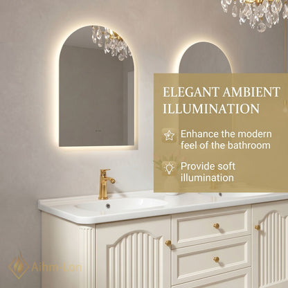 60''-96'' Modern Bathroom Vanity with Sink Floating Cream Arch-Topped Mirrors Drawers Storage