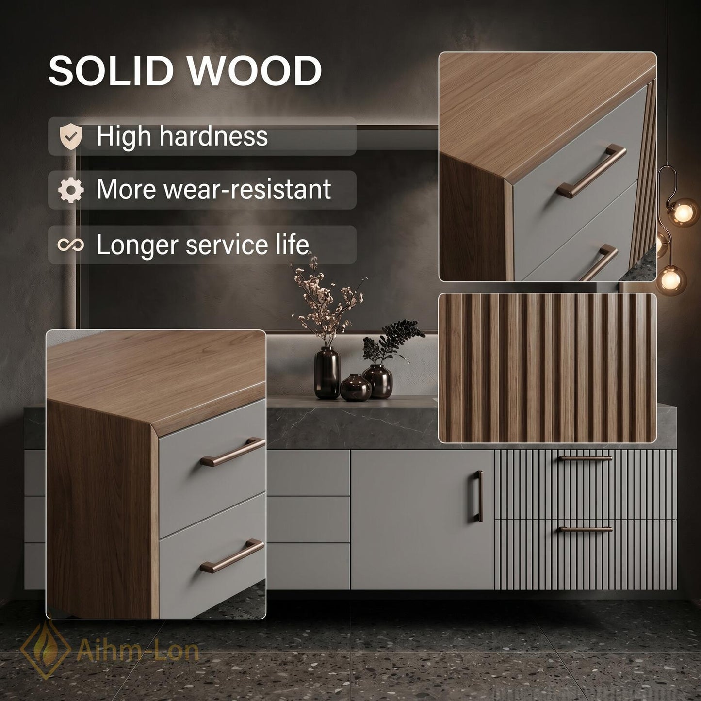 60''-96'' Double Bathroom Vanity with Sink Dark Modern Floating Stone Slatted-Panel