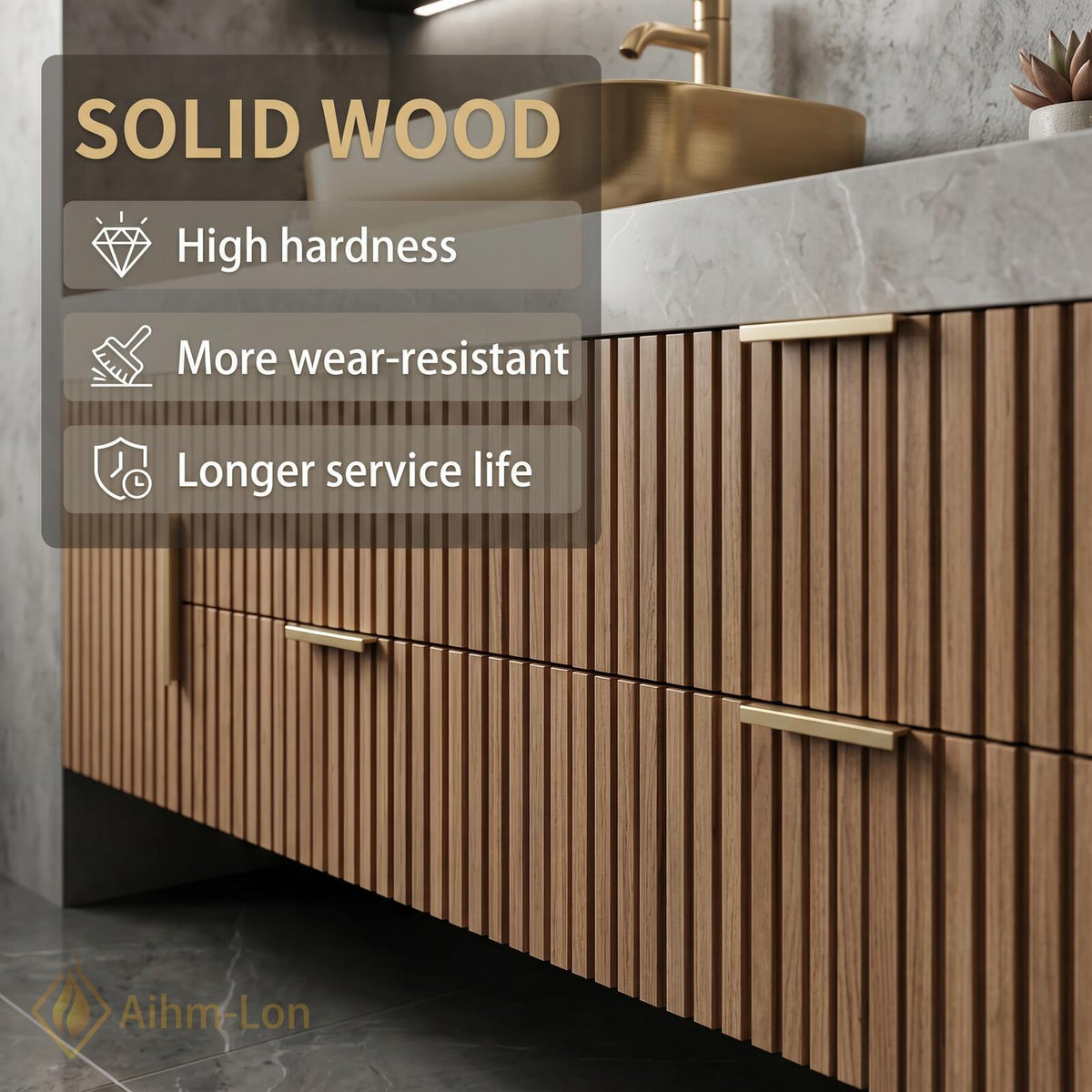 60''-96'' Double Bathroom Vanity with Sink Modern Slatted Warm Wood Grain Cabinet