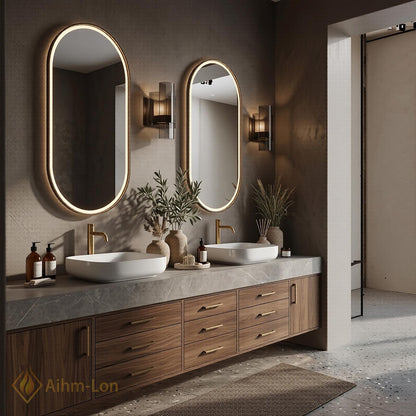 76''-96'' Double Bathroom Vanity with Sink Warm-Walnut Modern Floating Drawers Storage