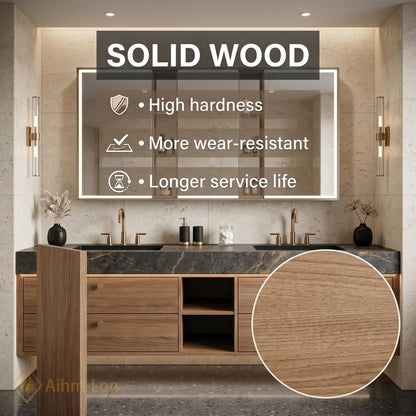 60''-96'' Double Bathroom Vanity with Sink Dark Modern Floating Stone-Top Drawers