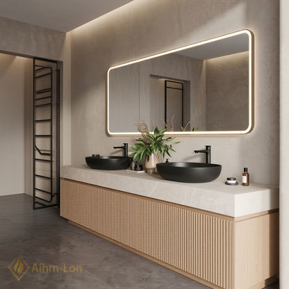 60''-96'' Double Bathroom Vanity with Sink Light Wood Finish Marble Top Contemporary