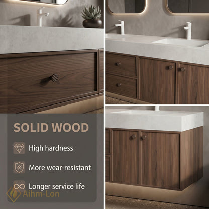 60''-96'' Double Bathroom Vanity with Sink Floating Modern Vanities Storage Drawers Warm