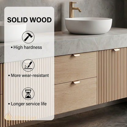 70''-96'' Double Bathroom Vanity with Sink Modern Slatted Veneer Doors Large Stone