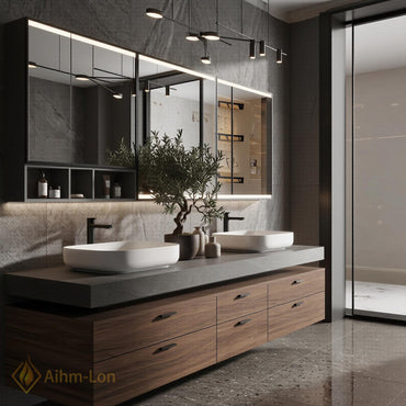 72''-96'' Double Bathroom Vanity with Sink Dark Grey Floating Wooden Drawer Storage
