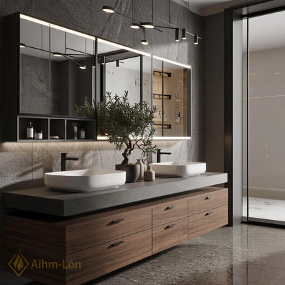 72''-96'' Double Bathroom Vanity with Sink Dark Grey Floating Wooden Drawer Storage