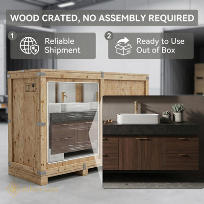 78''-96'' Double Bathroom Vanity with Sink Modern Floating Dark Wood Finish Rectangular