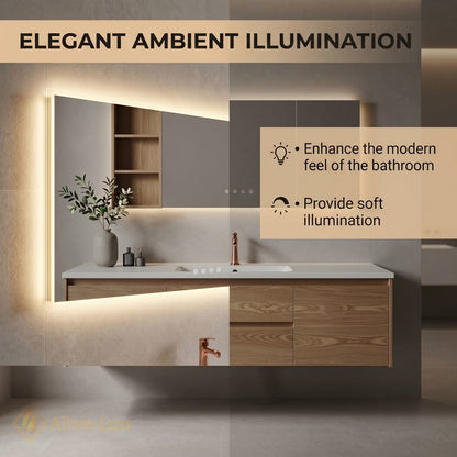 36''-64'' Floating Bathroom Vanity with Sink Sleek Natural Oak Grain Mirror Cabinet