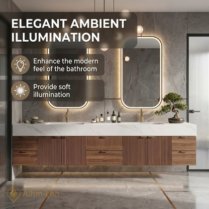 76''-96'' Double Bathroom Vanity with Sink White-Marble White Floating Slatted Pattern Top