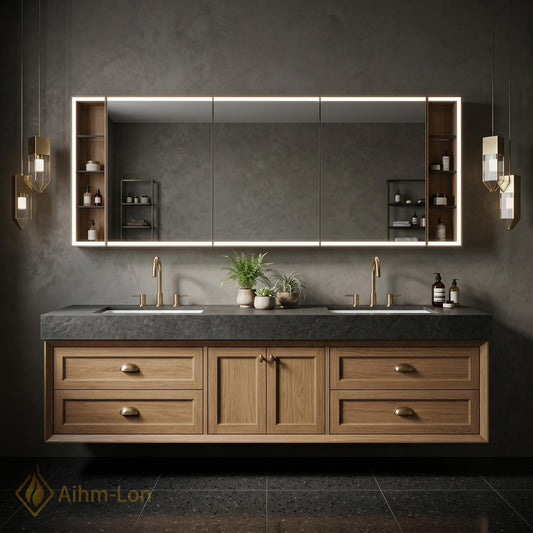 60''-96'' Double Bathroom Vanity with Sink Warm-Oak Modern Floating Doors Finish