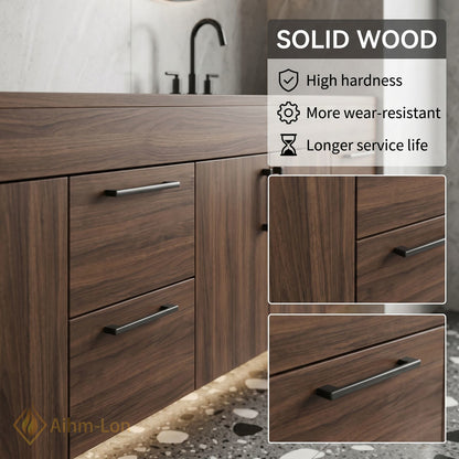 76''-96'' Double Bathroom Vanity with Sink Dark Walnut Grain Tall Drawers Storage
