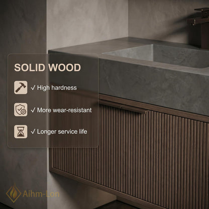 60''-96'' Double Bathroom Vanity with Sink Modern Floating Dark Walnut Slatted Panels