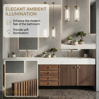 60''-96'' Double Bathroom Vanity with Sink White-Marble White Floating Modern Ribbed Wood