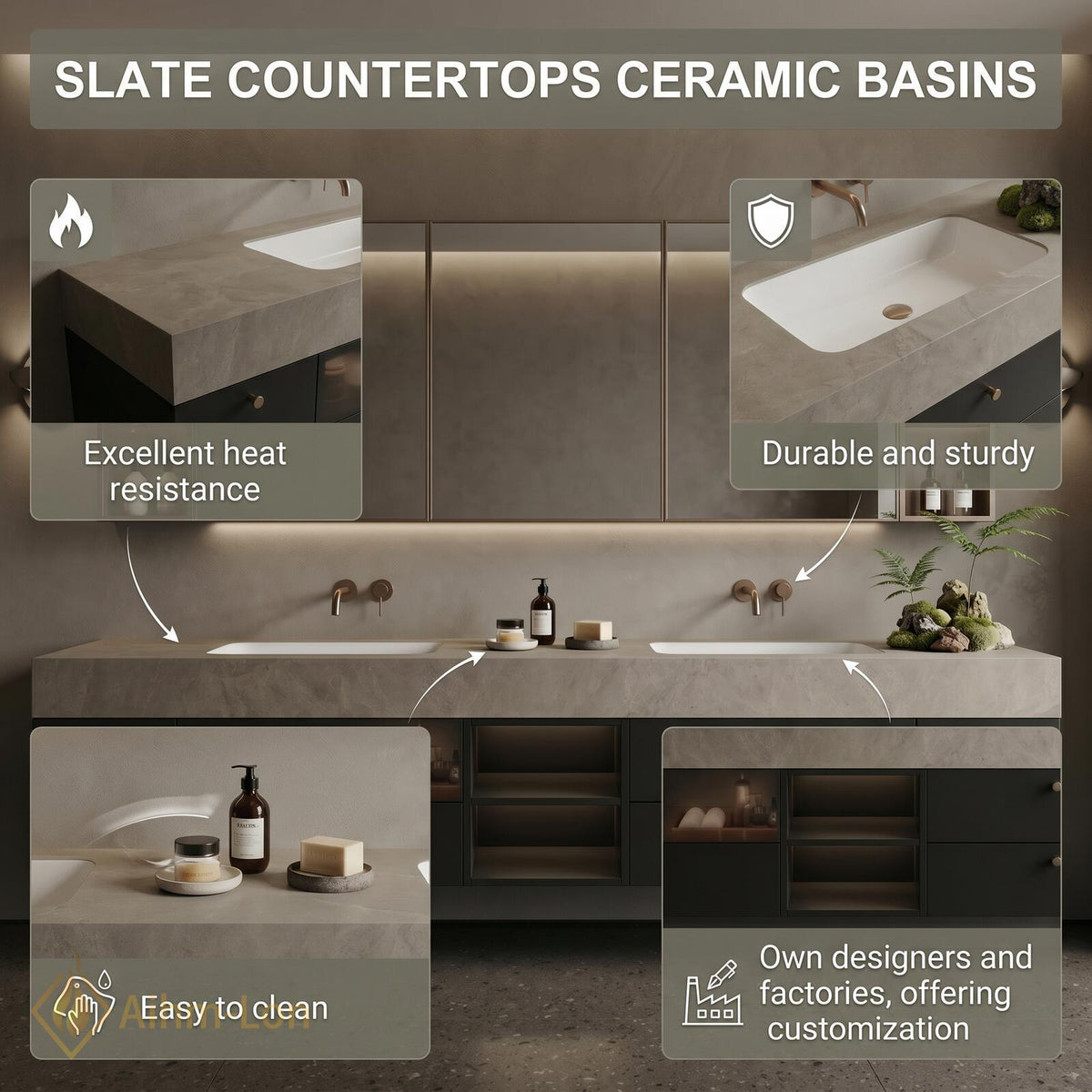 78''-96'' Bathroom Vanity with Sink Floating Vanity Concrete Wall Mounted Minimalist Matte