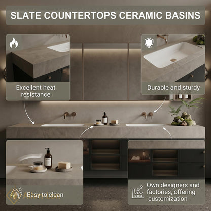 78''-96'' Bathroom Vanity with Sink Floating Vanity Concrete Wall Mounted Minimalist Matte