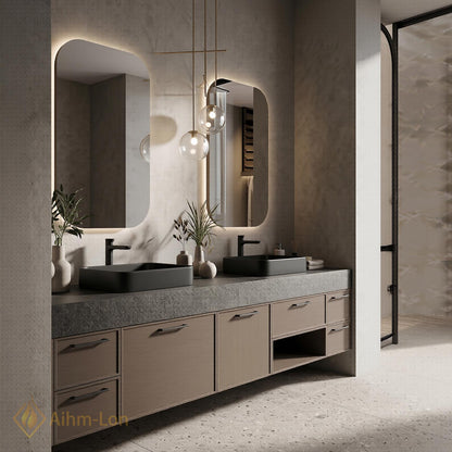 60''-96'' Double Bathroom Vanity with Sink Grey-Wood Modern Floating Grain Storage