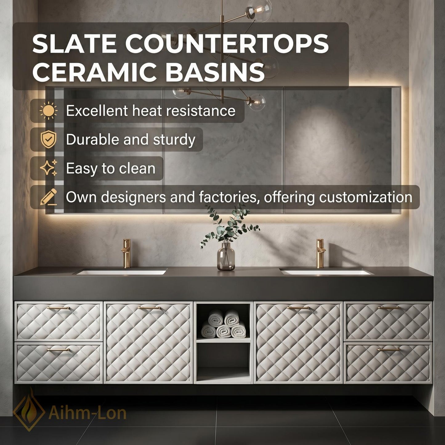 70''-96'' Bathroom Vanity with Sink Modern Floating Quilted Diamond Doors Soft Finish