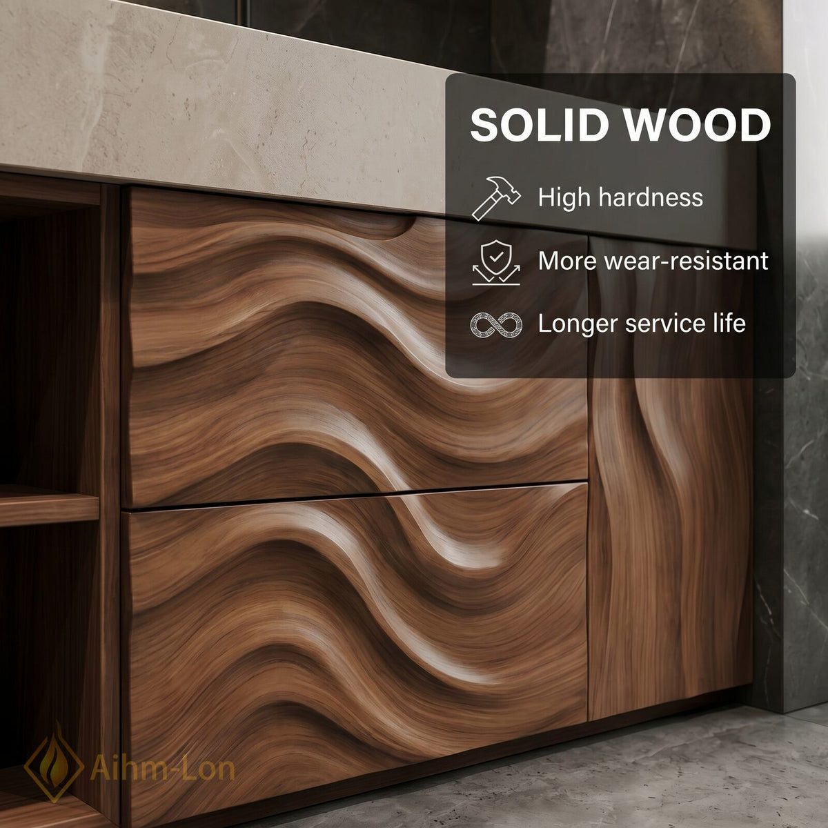 60''-96'' Double Bathroom Vanity with Sink Wavy Wood Grains Open Shelving Base
