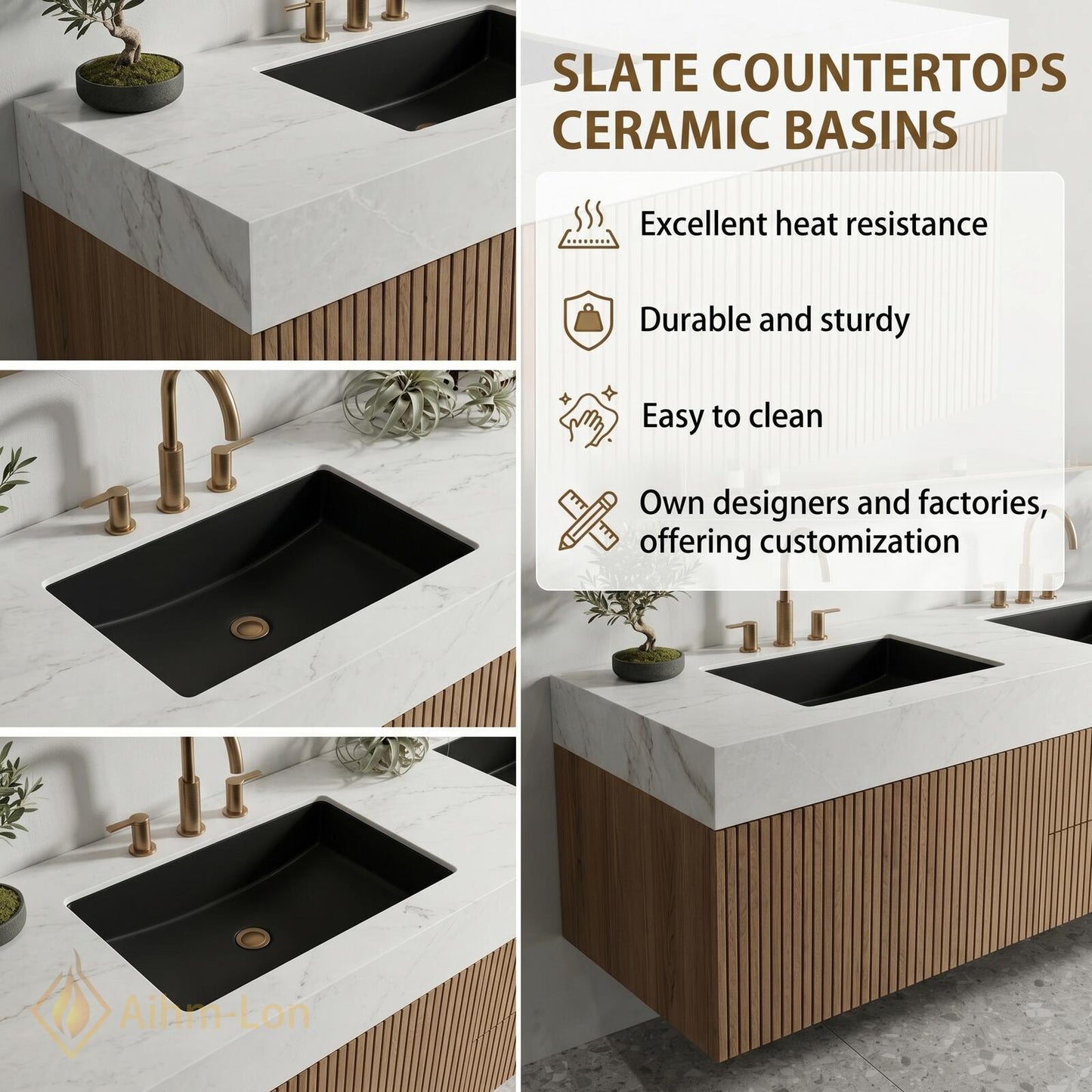 60''-96'' Double Bathroom Vanity with Sink Natural-Wood White Modern Floating Top