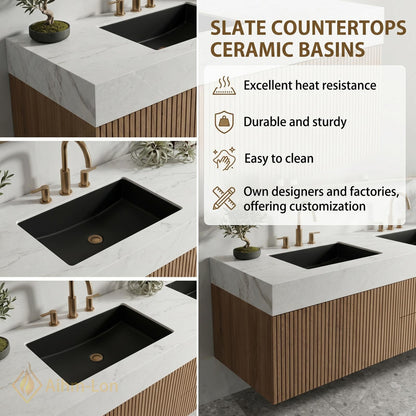 60''-96'' Double Bathroom Vanity with Sink Natural-Wood White Modern Floating Top