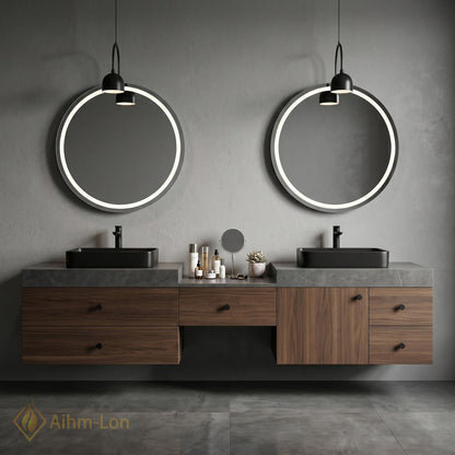 60''-96'' Double Bathroom Vanity with Sink Dark-Wood Modern Floating Grain Slatted
