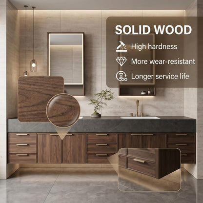 70''-96'' Modern Bathroom Vanity with Sink Double Sink Dark Stone Walnut Drawers Cabinet