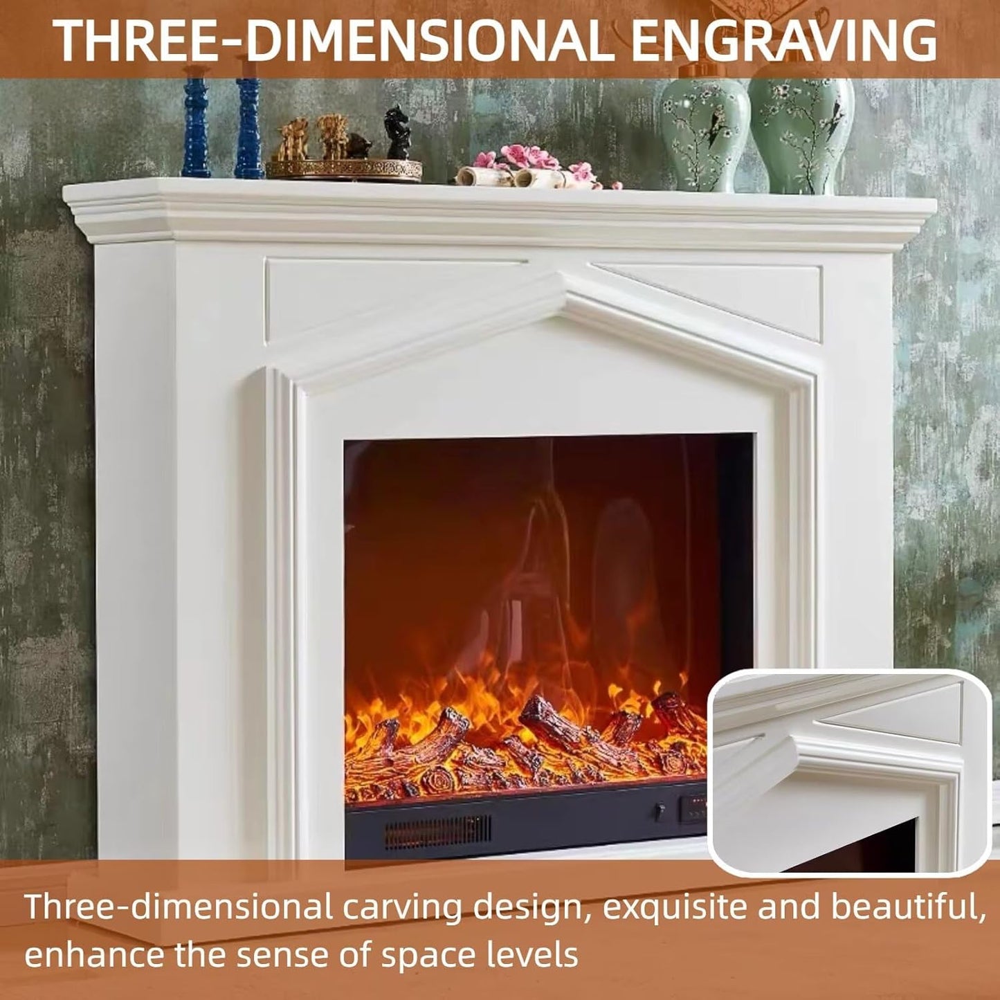 Aihm-Lon Modern Electric Fireplace Realistic Flame 47”-59”