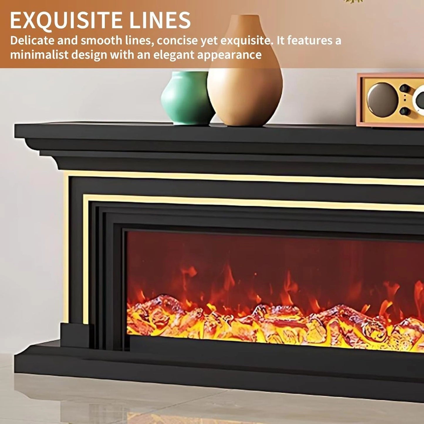 Aihm-Lon Simple Electric Fireplace with Golden line decoration 59”-95”