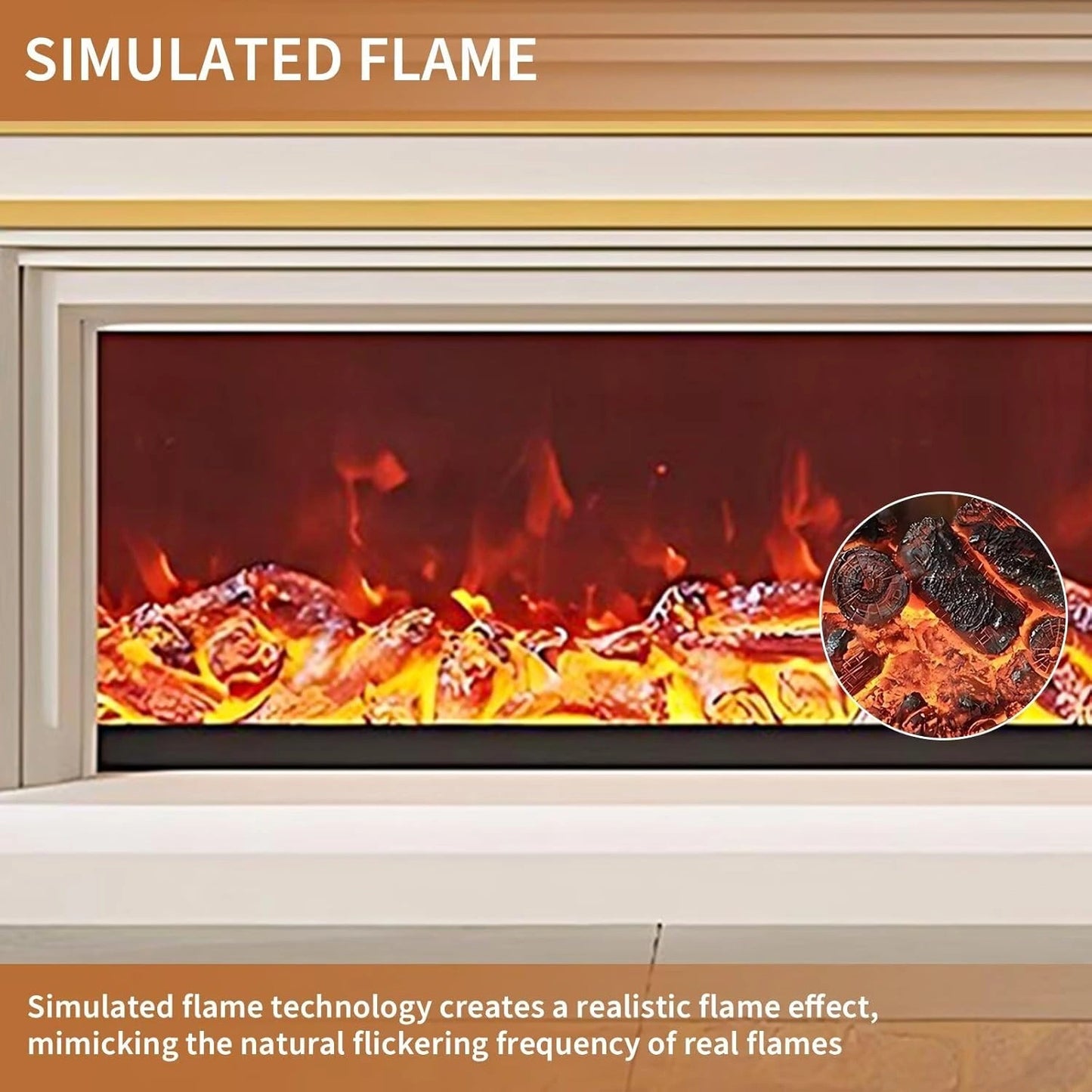 Aihm-Lon Simple Electric Fireplace with Golden line decoration 59”-95”