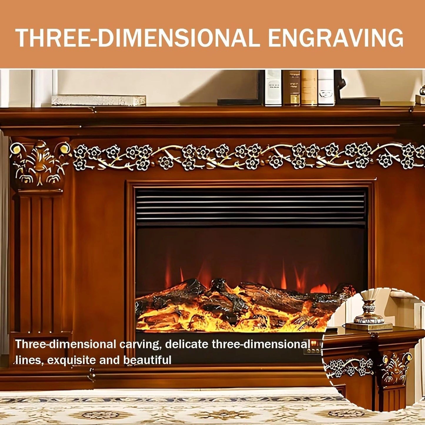 Aihm-Lon Luxurious Electric Fireplace Horizontal Carved Design 59”