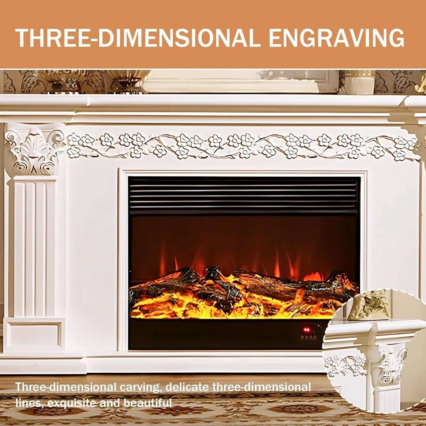 Aihm-Lon Luxurious Electric Fireplace Horizontal Carved Design 59”