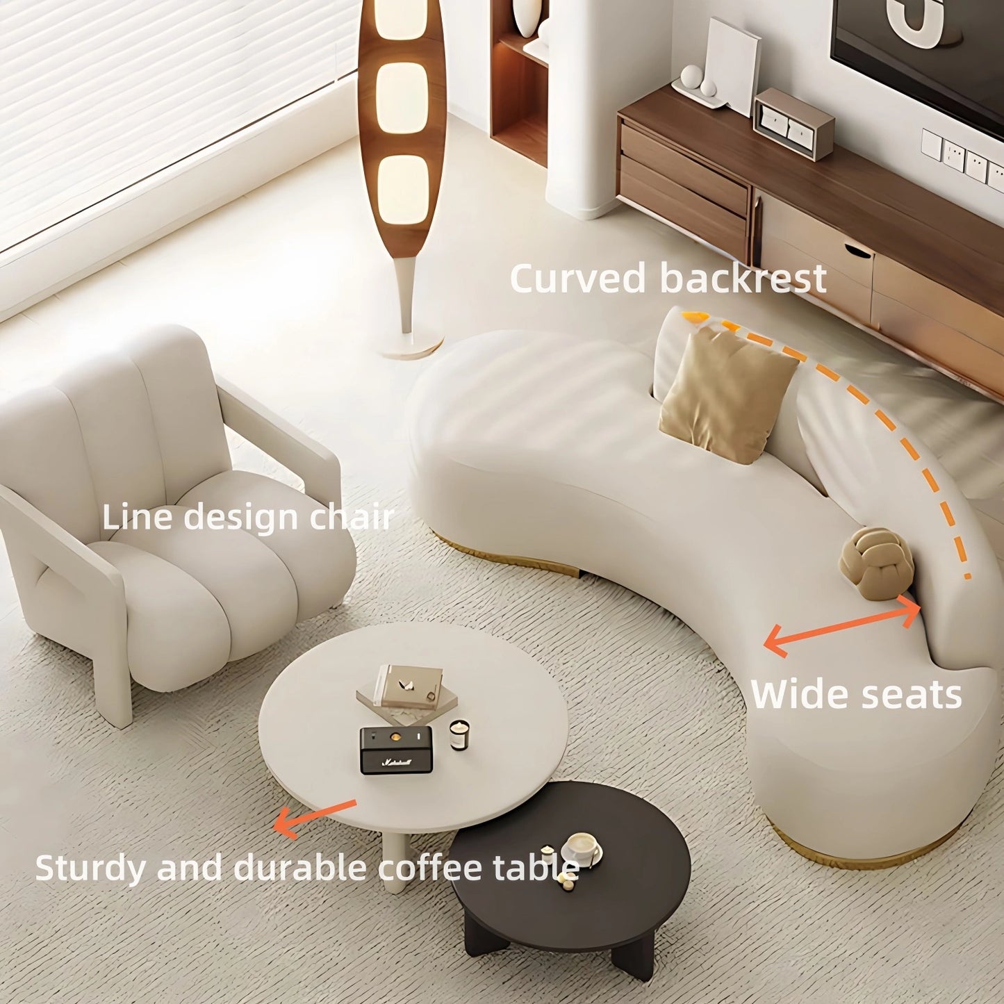 Aihm-Lon Commercial Grade White Modern Sectional Sofa Set with Stool and Coffee Table 79"-110"