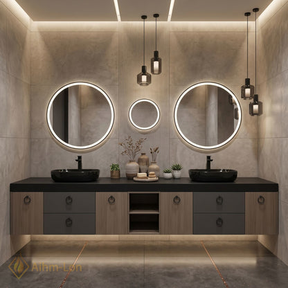 78''-96'' Double Bathroom Vanity with Sink Charcoal Finish Open Shelf Storage