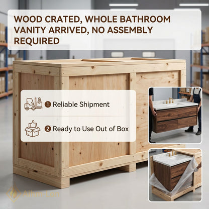 60''-96'' Modern Bathroom Vanity with Sink Floating Wooden Drawer White Stone Oval Mirrors