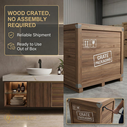 60''-96'' Double Bathroom Vanity with Sink Vessel Basins Walnut Finish Storage
