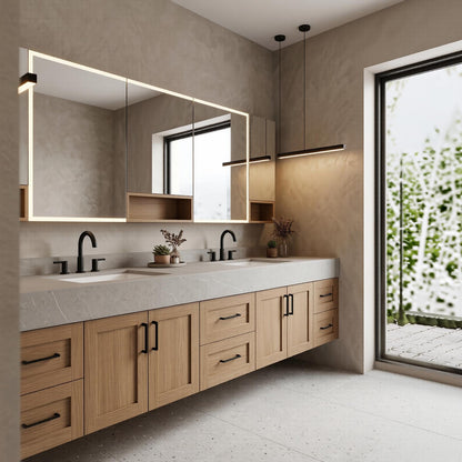 70''-96'' Modern Bathroom Vanity with Sink Double Sink Natural Wood Open Shelving Cabinet