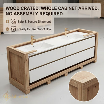 60''-96'' Modern Bathroom Vanity with Sink Double Sink Floating Design Spacious Storage Cabinet