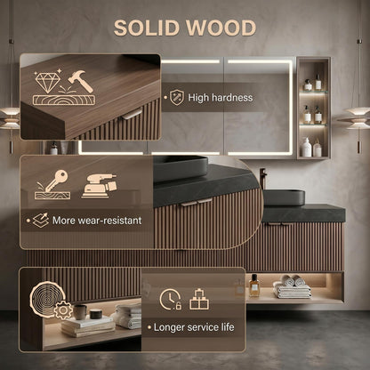 60''-96'' Floating Bathroom Vanity with Sink Double Sink Slatted Front Panel Bottom Cabinet