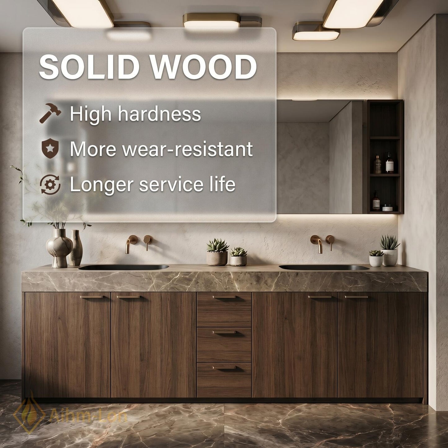 60''-96'' Modern Bathroom Vanity with Sink Flat-Panel Stone Textured Drawers Cabinet