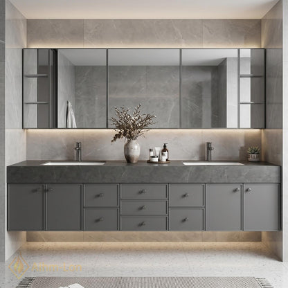76''-96'' Double Bathroom Vanity with Sink Matte Grey Stone-Textured Countertop Modern Spaces