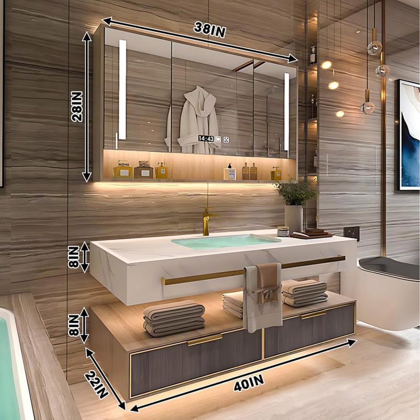 36"-72"Luxurious Bathroom Vanity with Sink Includes Modern Metal Luxury Style
