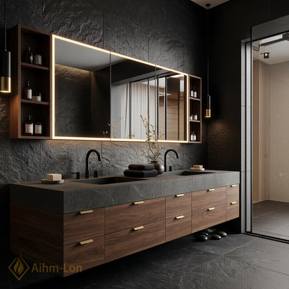76''-96'' Double Bathroom Vanity with Sink Floating Double Dark Slate Finish Row