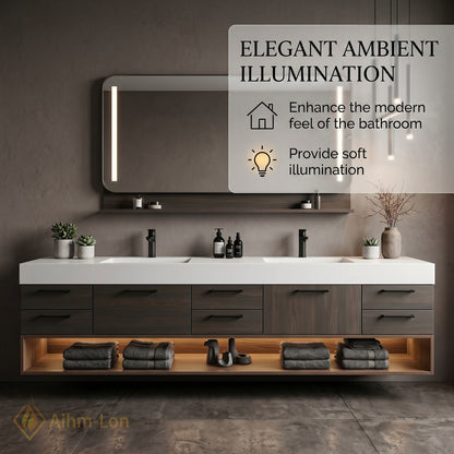 72''-96'' Double Bathroom Vanity with Sink Floating Design Dark Wood Finish Integrated
