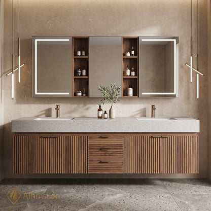 76''-96'' Double Bathroom Vanity with Sink Floating Vanity Vertical Slats Vertical Slat