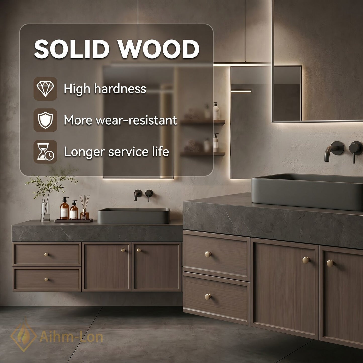 76''-96'' Double Bathroom Vanity with Sink Dark-Walnut Walnut Floating Wall-Mounted Wall-Mount Sinks