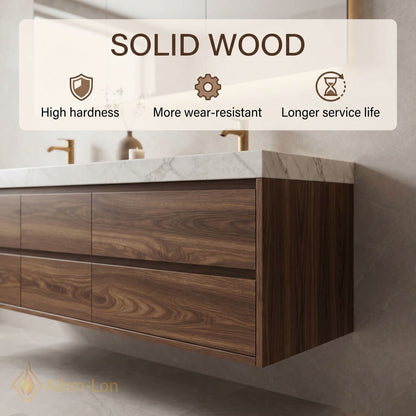 60''-96'' Modern Bathroom Vanity with Sink Marble Floating Storage Anti-Fog Mirror