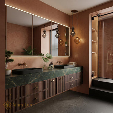 60''-96'' Double Bathroom Vanity with Sink Modern Floating Dark Green Stone Top